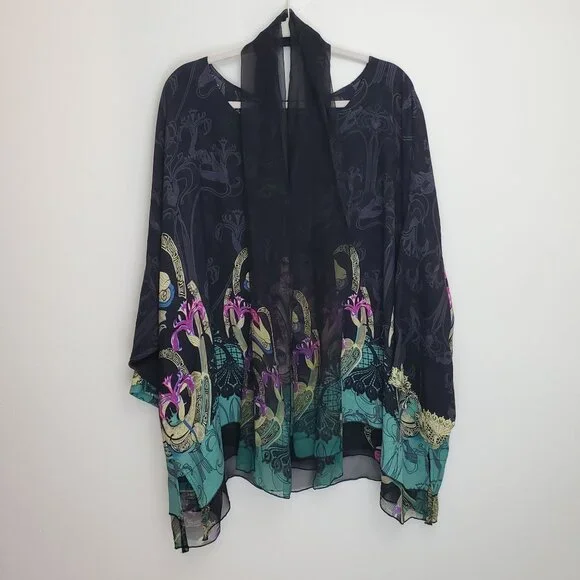 Citron dark spring printed silk blouse with matching scarf - Picture 10 of 10